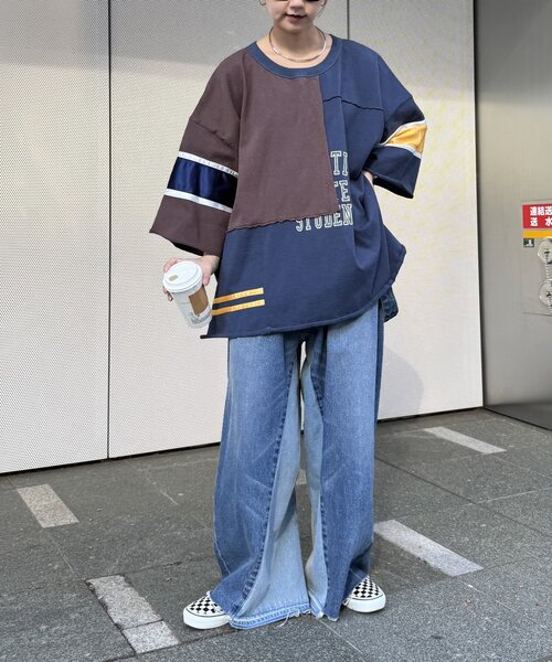 etsinta（エシンタ）の「【etsinta/エシンタ】リメイク切替カレッジオーバTEE（Tシャツ/カットソー・レディース・ネイビー/オフホワイト・ONE SIZE）」の11枚目の写真