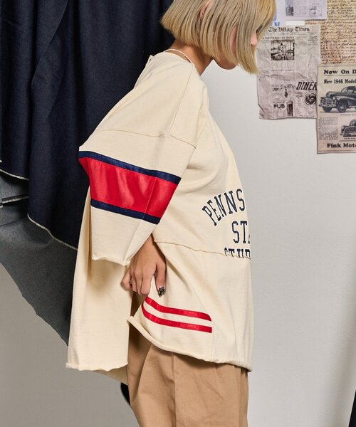 tシャツ 「etsinta/エシンタ」リメイク切替カレッジオーバTEE レディース メンズ セール】【etsinta/エシンタ】リメイク切替カレッジオーバTEE（T