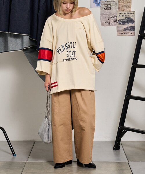 etsinta（エシンタ）の「【etsinta/エシンタ】リメイク切替カレッジオーバTEE（Tシャツ/カットソー・レディース・ネイビー/オフホワイト・ONE SIZE）」の18枚目の写真