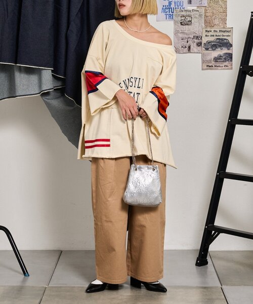 etsinta（エシンタ）の「【etsinta/エシンタ】リメイク切替カレッジオーバTEE（Tシャツ/カットソー・レディース・ネイビー/オフホワイト・ONE SIZE）」の19枚目の写真