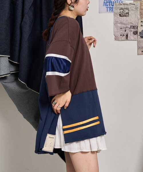 tシャツ 「etsinta/エシンタ」リメイク切替カレッジオーバTEE レディース メンズ セール】【etsinta/エシンタ】リメイク切替カレッジオーバTEE（T