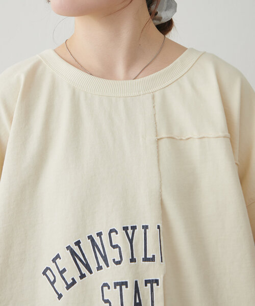 tシャツ 「etsinta/エシンタ」リメイク切替カレッジオーバTEE レディース メンズ セール】【etsinta/エシンタ】リメイク切替カレッジオーバTEE（T