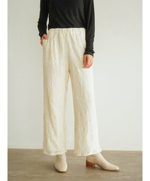 Flower embroidery wide pants