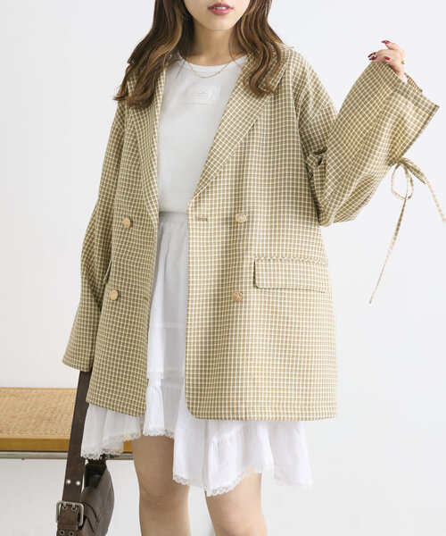 w closet(ダブルクローゼット)の「袖リボンBIGテーラードジャケット(テーラードジャケット・レディース・グレー/ベージュ/ネイビー・FREE)」の17枚目の写真