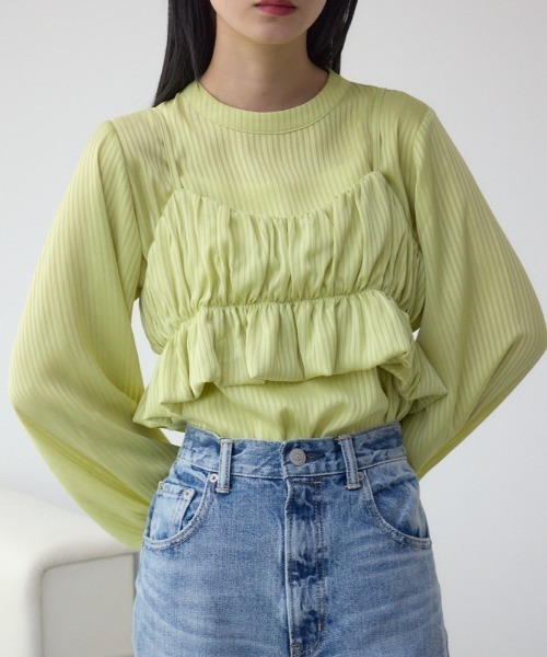 AZUL by moussy(アズールバイマウジー)の「バルーンビスチェレイヤードセットブラウス(シャツ/ブラウス・レディース・アイボリー/ブラック/ライム・FREE)」の1枚目の写真