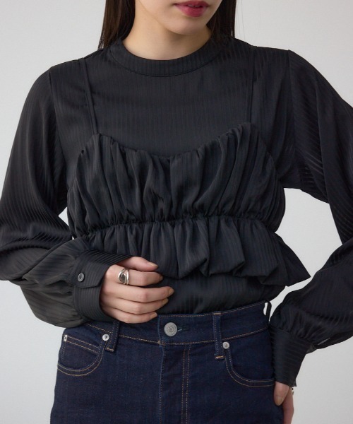 AZUL by moussy(アズールバイマウジー)の「バルーンビスチェレイヤードセットブラウス(シャツ/ブラウス・レディース・アイボリー/ブラック/ライム・FREE)」の3枚目の写真
