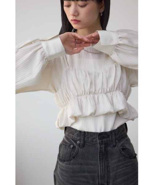 AZUL by moussy(アズールバイマウジー)の「バルーンビスチェレイヤードセットブラウス(シャツ/ブラウス・レディース・アイボリー/ブラック/ライム・FREE)」の4枚目の写真