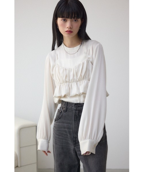 AZUL by moussy(アズールバイマウジー)の「バルーンビスチェレイヤードセットブラウス(シャツ/ブラウス・レディース・アイボリー/ブラック/ライム・FREE)」の5枚目の写真
