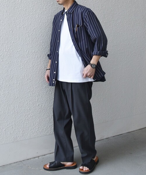 SHIPS any（シップス エニィ）の「SHIPS any:〈洗濯機可能〉コットン/リネン ストライプ ７分袖 レギュラー シャツ◇（シャツ/ブラウス・メンズ・オリーブ/ベージュ/ホワイト/ネイビー・X-LARGE/LARGE/MEDIUM/SMALL）」の8枚目の写真