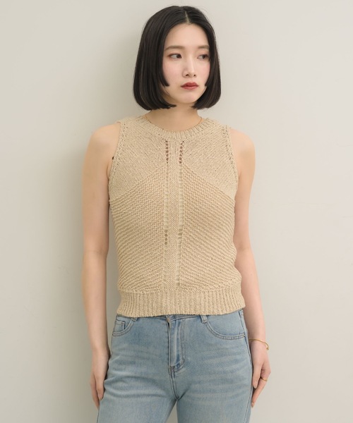 NEUNA（ヌナ）の「2wayスラブニットトップス（タンクトップ・レディース・オフホワイト/ブラウン/ベージュ・FREE）」の9枚目の写真