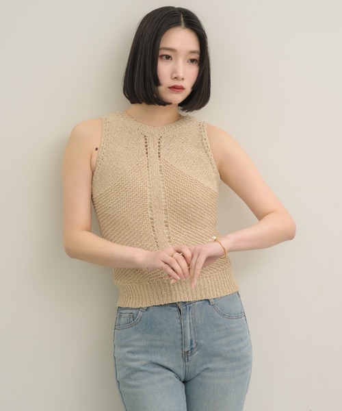 NEUNA（ヌナ）の「2wayスラブニットトップス（タンクトップ・レディース・オフホワイト/ブラウン/ベージュ・FREE）」の6枚目の写真