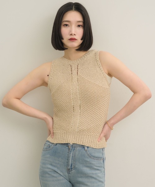 NEUNA（ヌナ）の「2wayスラブニットトップス（タンクトップ・レディース・オフホワイト/ブラウン/ベージュ・FREE）」の7枚目の写真