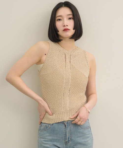 NEUNA（ヌナ）の「2wayスラブニットトップス（タンクトップ・レディース・オフホワイト/ブラウン/ベージュ・FREE）」の5枚目の写真