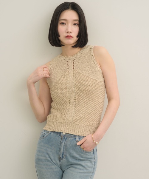 NEUNA（ヌナ）の「2wayスラブニットトップス（タンクトップ・レディース・オフホワイト/ブラウン/ベージュ・FREE）」の8枚目の写真