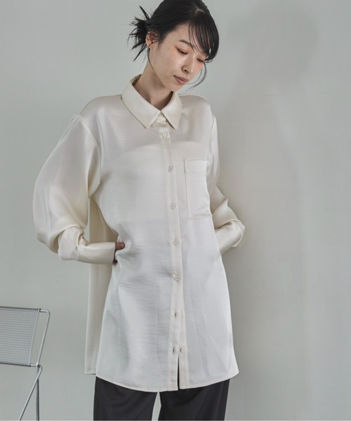 feepur（フェピュール）の「サテンオーバーシャツ（シャツ/ブラウス・レディース・アイボリー/ブラック・MEDIUM）」の9枚目の写真