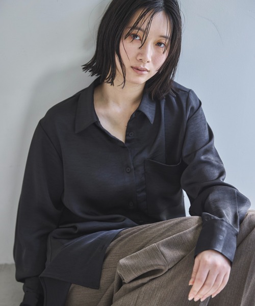 feepur（フェピュール）の「サテンオーバーシャツ（シャツ/ブラウス・レディース・アイボリー/ブラック・MEDIUM）」の17枚目の写真