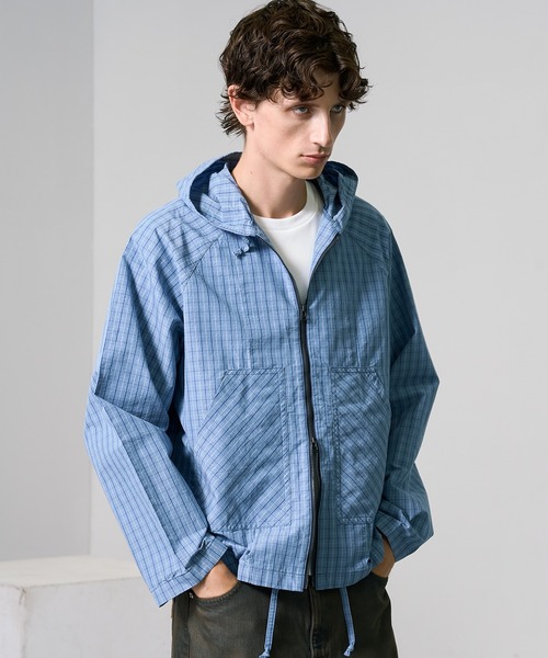 PUBLIC TOKYO（パブリックトウキョウ）の「ライトチェックシャツパーカー（パーカー・メンズ・ブラック/サックスブルー・1/2）」の8枚目の写真