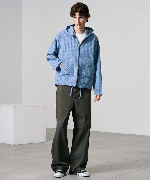PUBLIC TOKYO（パブリックトウキョウ）の「ライトチェックシャツパーカー（パーカー・メンズ・ブラック/サックスブルー・1/2）」の11枚目の写真