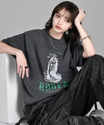 ADRER(Ah[)heavy weight graphic / line stone T shirt(TVc/Jbg\[)