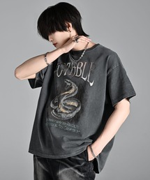ADRER(Ah[)heavy weight graphic / line stone T shirt(TVc/Jbg\[)