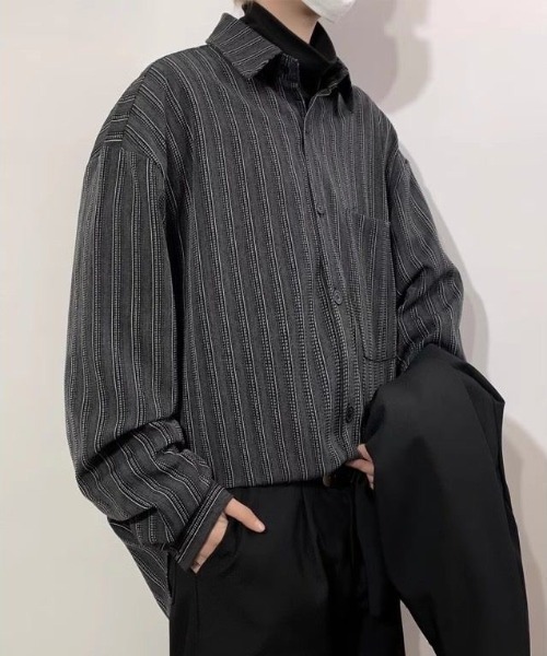 FreeZone(フリーゾーン)の「ストライプ柄シャツ(シャツ/ブラウス・メンズ・ブラック・FREE)」の9枚目の写真