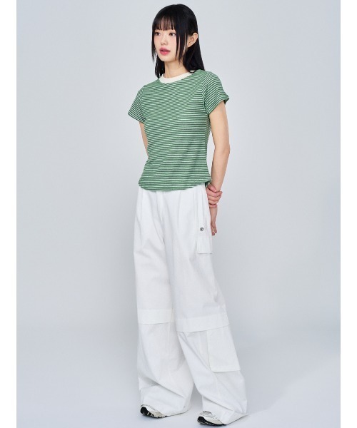 ACOVER(オコボ)の「A'GEM/9 × .kom 『ACOVER/オコボ』 Striped short sleeve t-shirt/ストライプ半袖TEE(Tシャツ/カットソー・レディース・アイボリー/ブラック・FREE)」の14枚目の写真