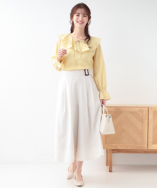 DRESKIP（ドレスキップ）の「【洗える/S-LL】甘すぎない大人のフリルブラウス（シャツ/ブラウス・レディース・イエロー系その他/ライトブルー/オフホワイト・01/02/03/04）」の6枚目の写真