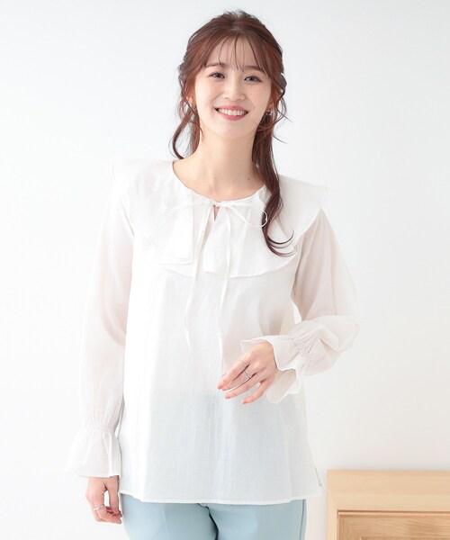 DRESKIP（ドレスキップ）の「【洗える/S-LL】甘すぎない大人のフリルブラウス（シャツ/ブラウス・レディース・イエロー系その他/ライトブルー/オフホワイト・01/02/03/04）」の8枚目の写真