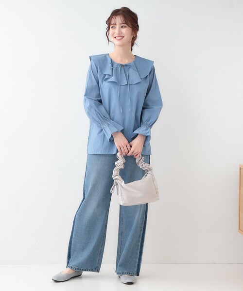 DRESKIP（ドレスキップ）の「【洗える/S-LL】甘すぎない大人のフリルブラウス（シャツ/ブラウス・レディース・イエロー系その他/ライトブルー/オフホワイト・01/02/03/04）」の14枚目の写真