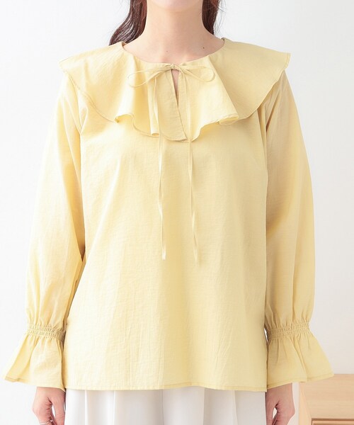 DRESKIP（ドレスキップ）の「【洗える/S-LL】甘すぎない大人のフリルブラウス（シャツ/ブラウス・レディース・イエロー系その他/ライトブルー/オフホワイト・01/02/03/04）」の16枚目の写真