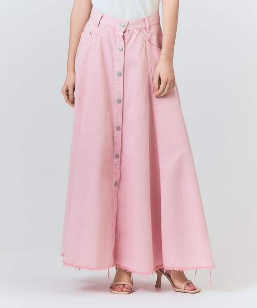 【Drawer】ピンクデニムAライン スカート size36オールシーズン ニッセン ロングスカート 大きいサイズ レディース ストレッチ
