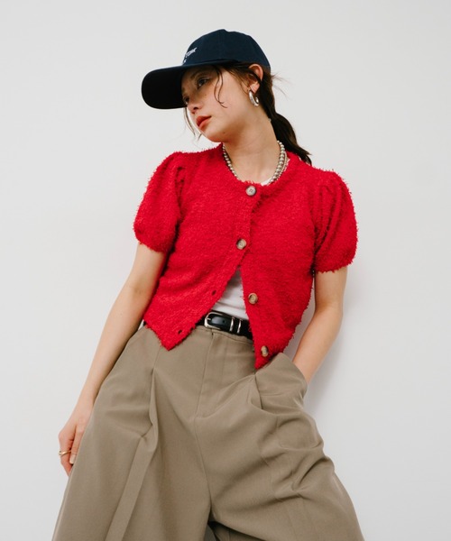 HANNE（アン）の「パフスリーブニットカーディガン（カーディガン/ボレロ・レディース・ベージュ/ネイビー/レッド・FREE）」の7枚目の写真