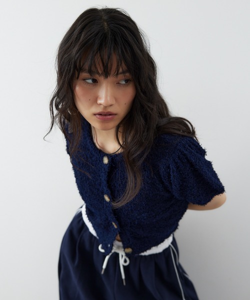 OBLIパフスリーブ ニットカーディガン パフスリーブニット/ブラック【残りわずか】 | TOPS | OBLI