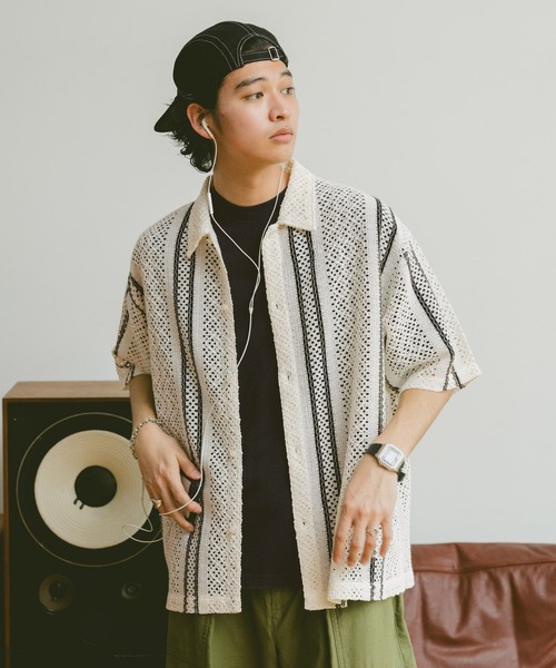 RAGEBLUE(レイジブルー)の「ルーズメッシュ柄シャツ(シャツ/ブラウス・メンズ・ブルー/ブラック/ホワイト/レッド・MEDIUM/LARGE)」の8枚目の写真
