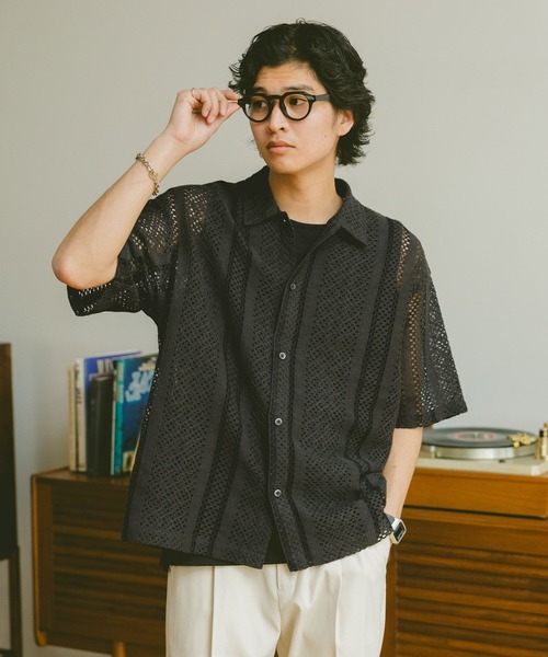 RAGEBLUE(レイジブルー)の「ルーズメッシュ柄シャツ(シャツ/ブラウス・メンズ・ブルー/ブラック/ホワイト/レッド・MEDIUM/LARGE)」の11枚目の写真