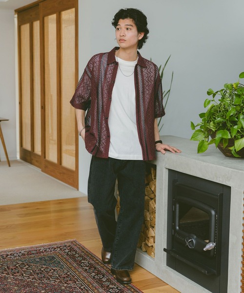 RAGEBLUE(レイジブルー)の「ルーズメッシュ柄シャツ(シャツ/ブラウス・メンズ・ブルー/ブラック/ホワイト/レッド・MEDIUM/LARGE)」の13枚目の写真