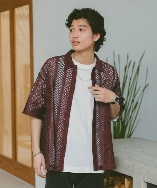 RAGEBLUE(レイジブルー)の「ルーズメッシュ柄シャツ(シャツ/ブラウス・メンズ・ブルー/ブラック/ホワイト/レッド・MEDIUM/LARGE)」の14枚目の写真