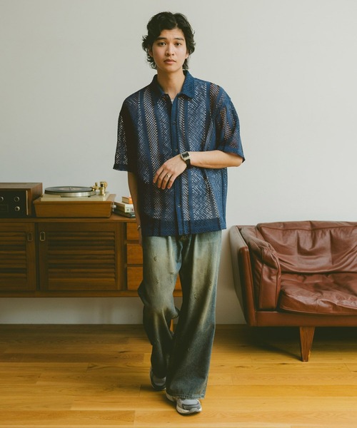 RAGEBLUE(レイジブルー)の「ルーズメッシュ柄シャツ(シャツ/ブラウス・メンズ・ブルー/ブラック/ホワイト/レッド・MEDIUM/LARGE)」の15枚目の写真