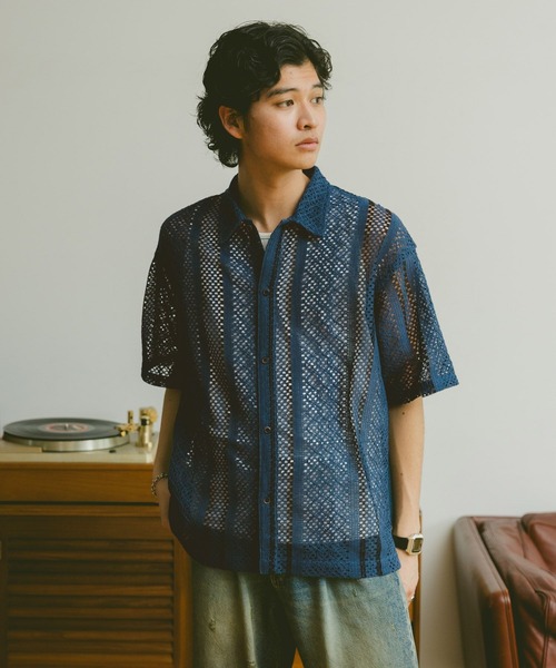 RAGEBLUE(レイジブルー)の「ルーズメッシュ柄シャツ(シャツ/ブラウス・メンズ・ブルー/ブラック/ホワイト/レッド・MEDIUM/LARGE)」の17枚目の写真
