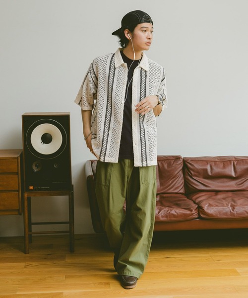 RAGEBLUE(レイジブルー)の「ルーズメッシュ柄シャツ(シャツ/ブラウス・メンズ・ブルー/ブラック/ホワイト/レッド・MEDIUM/LARGE)」の5枚目の写真