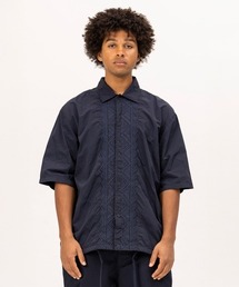 UNFRM OUTDOOR STANDARD PE TYPEWRITER AFRICAN EMBROIDERY S/S WORK SHIRT(ユニフォームアウトドアスタンダード PE タイプライター アメリカン エンブロイダリー ショートスリーブ ワークシャツ)