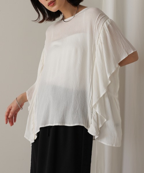 Bou Jeloud（ブージュルード）の「レーヨンクレープフレアスリーブブラウス（シャツ/ブラウス・レディース・ブラック/オフホワイト/イエロー・38）」の4枚目の写真