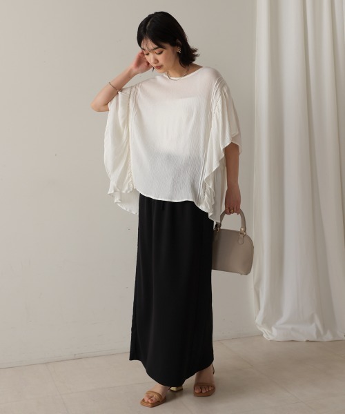 Bou Jeloud（ブージュルード）の「レーヨンクレープフレアスリーブブラウス（シャツ/ブラウス・レディース・ブラック/オフホワイト/イエロー・38）」の5枚目の写真