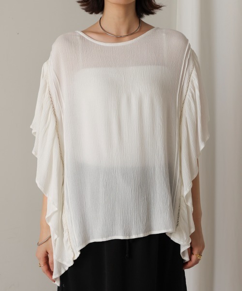 Bou Jeloud（ブージュルード）の「レーヨンクレープフレアスリーブブラウス（シャツ/ブラウス・レディース・ブラック/オフホワイト/イエロー・38）」の12枚目の写真