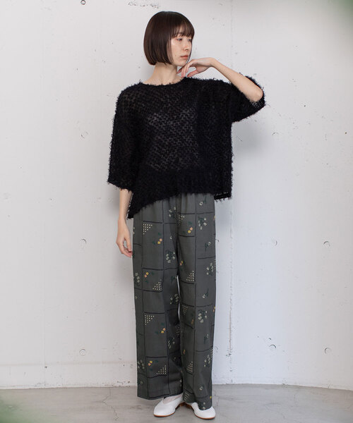 POU DOU DOU（プードゥドゥ）の「ステッチプリントイージーパンツ（その他パンツ・レディース・オフホワイト/ダークグレー・M）」の3枚目の写真