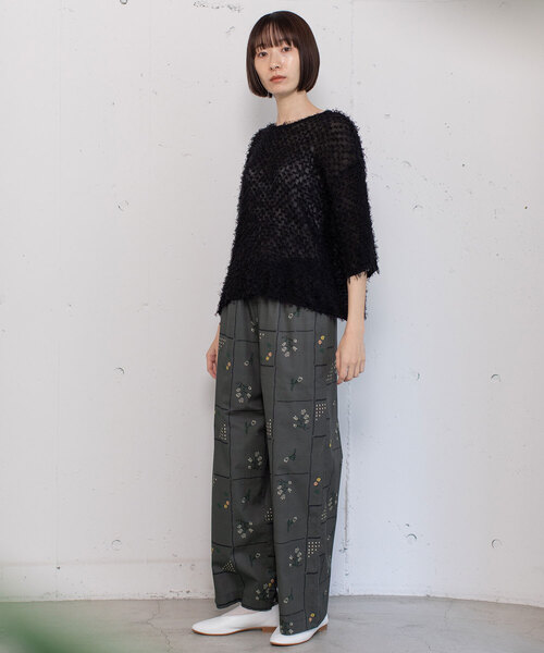 POU DOU DOU（プードゥドゥ）の「ステッチプリントイージーパンツ（その他パンツ・レディース・オフホワイト/ダークグレー・M）」の4枚目の写真