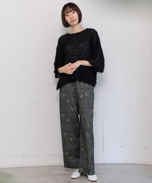 POU DOU DOU（プードゥドゥ）の「ステッチプリントイージーパンツ（その他パンツ・レディース・オフホワイト/ダークグレー・M）」の6枚目の写真