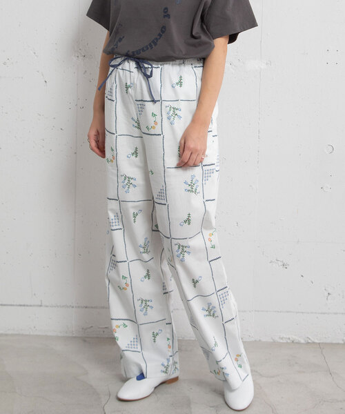 POU DOU DOU（プードゥドゥ）の「ステッチプリントイージーパンツ（その他パンツ・レディース・オフホワイト/ダークグレー・M）」の12枚目の写真