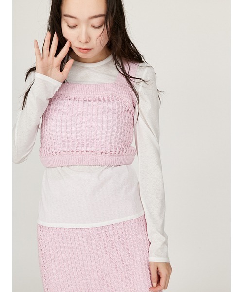 emmi（エミ）の「メッシュニットベアトップス（ニット/セーター・レディース・ピンク/ブラック/オフホワイト・FREE）」の16枚目の写真