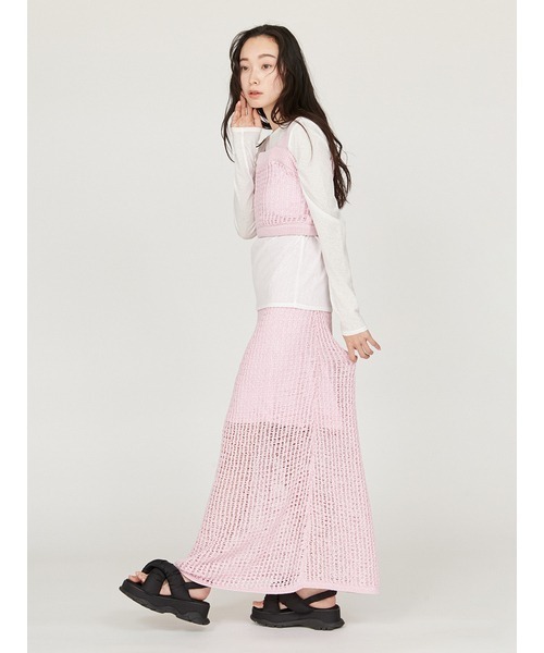 emmi（エミ）の「メッシュニットベアトップス（ニット/セーター・レディース・ピンク/ブラック/オフホワイト・FREE）」の22枚目の写真